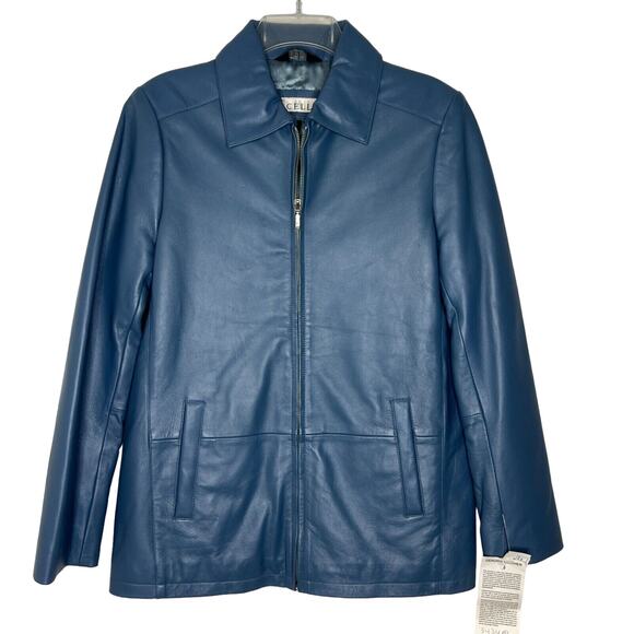 Excelled Blue Leather Jacket Women's Size S Genuine Leather Zip Up NEW - Picture 1 of 15